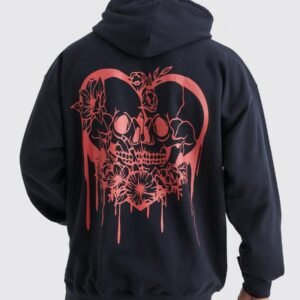 OVERSIZED SKULL HEART GRAPHIC HOODIE