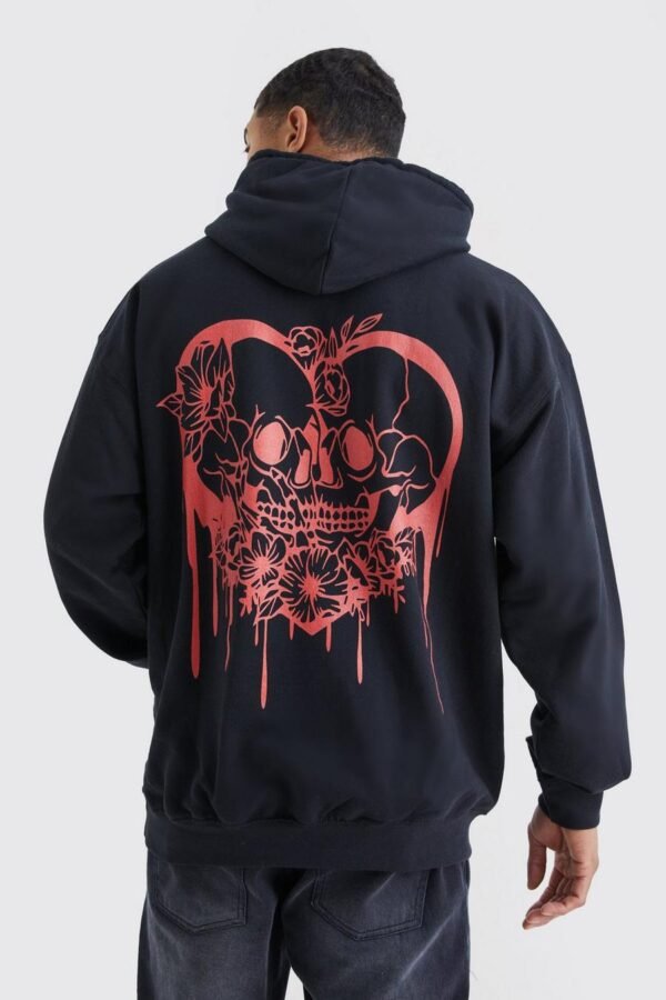 OVERSIZED SKULL HEART GRAPHIC HOODIE