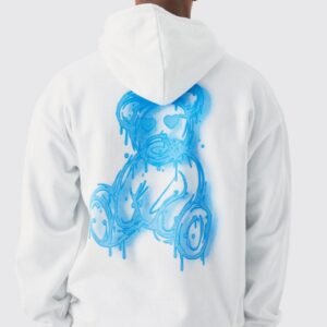 REGULAR FIT SPRAY ON TEDDY GRAPHIC HOODIE